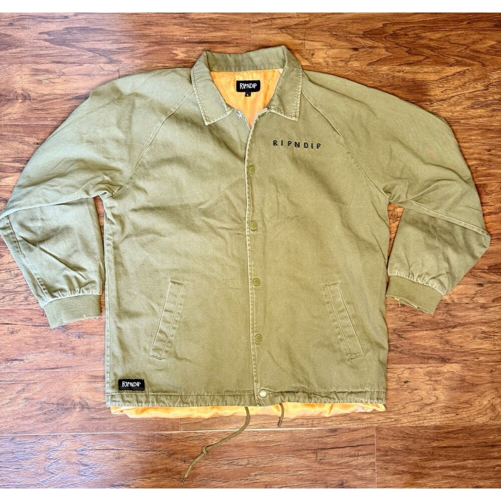 RIPNDIP Lord Nermal Praying Hands Canvas Coach Jacket Men’s L Green Snap Front